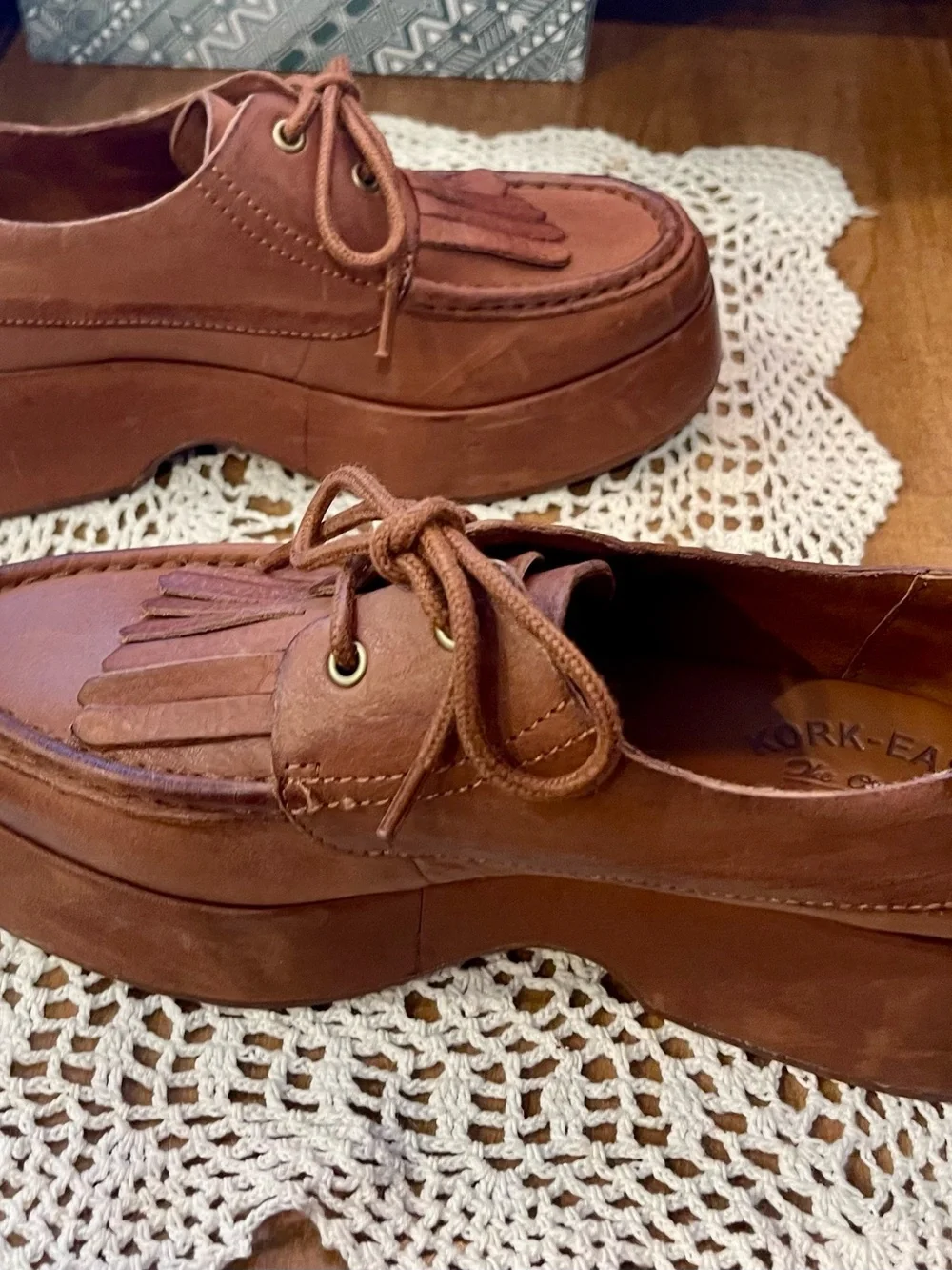 Kork-Ease Tan Leather Fringe Platform Oxfords - Picture 8 of 11